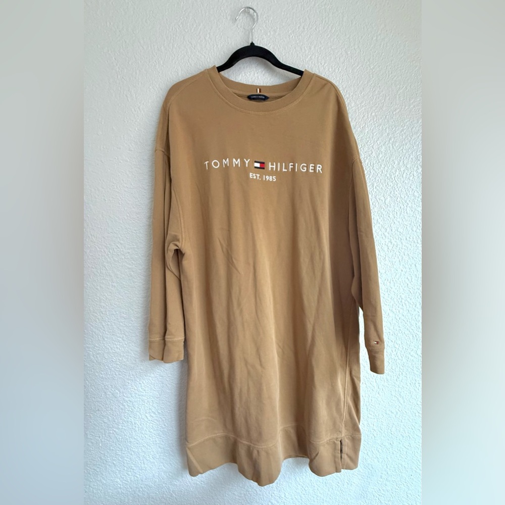 Tommy Hilfiger logo brown Tan Sweatshirt Dress XL classic